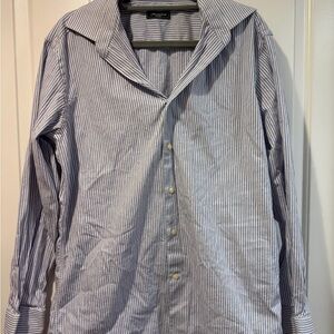 Saks Fifth Avenue Light Blue and White Striped Button-Down Shirt